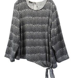 Talbots Women's Top Plus 3XP Black White Side Tie Long Sleeve Pullover Light